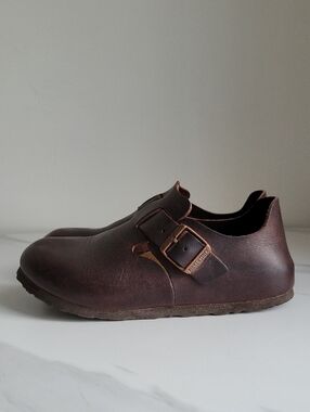Birkenstock London Brown Olied Leather Slip-On Clog with Buckle